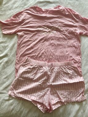 Victoria's Secret Pink Short Sleeve Tee & Pink-White Striped Sleep Shorts